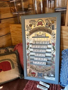 Vintage Perpetual Calendar Wall Plaque - Blue country cottage core